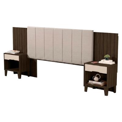 Cabeceira Queen Elena com Mesas Laterais MDF Linho Off White Milani