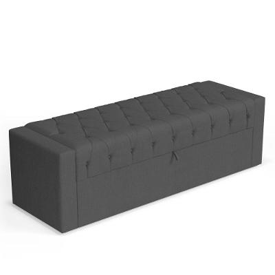 Calçadeira Baú Atena 140CM Casal Linho Capitonê Madeira Cinza Escuro Abmaza