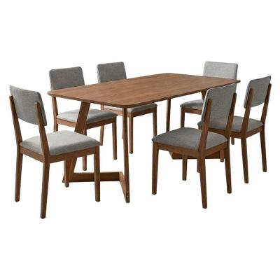 Mesa Cajú 6 Lugares MDF com Cadeiras Sabiá Estofadas Linho Cinza Milani Movelaria