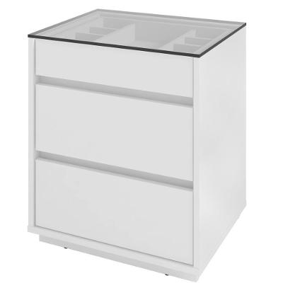 Mesa de Cabeceira 010023 3 Gavetas MDF-MDP Moderno Acabamento Natural Branco Casa D Móveis