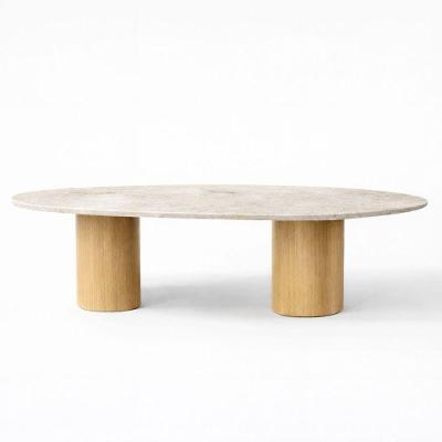 Mesa de Jantar Astrid Orgânica Cilíndrica Mármore Paraná Gold 160x90CM