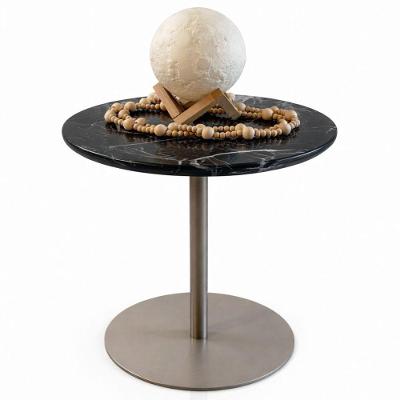 Mesa Lateral Atría Redonda Mármore Nero Alumínio Laca Champanhe 41CM