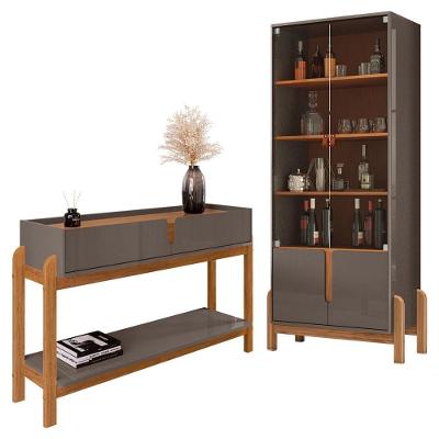 Kit Cristaleira e Aparador Lizz 4 Portas 2 Gavetas MDF Cinza Perola Cedro