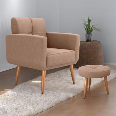 Jogo Poltrona e Puff Oliver para Sala Boucle com Espuma D23 Super Confortável Marrom Casah