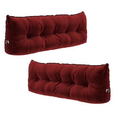 Kit 2 Almofadas Cabeceira Spot 140cm Apoio Lombar Porta Celular Veludo Vermelho Abmaza