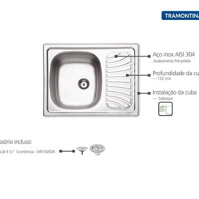 Cuba de Sobrepor Alpha 34 R Aço Inox Pré-polido 62X50CM Tramontina