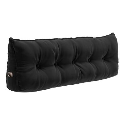 Almofada Cabeceira Spot 90CM Apoio Lombar Veludo com Porta Celular Preto Abmaza