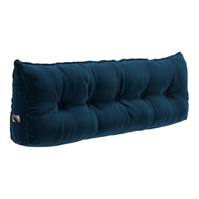 Almofada Cabeceira Spot 90CM Apoio Lombar Veludo Porta Celular Azul Escuro