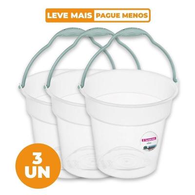 Kit 3 Baldes Plásticos Oba com Alça 15L Transparente Sanremo