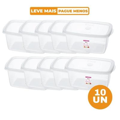 Kit 10 Potes com Tampa 1,4L Plástico Transparente Freezer Micro-ondas Sanremo