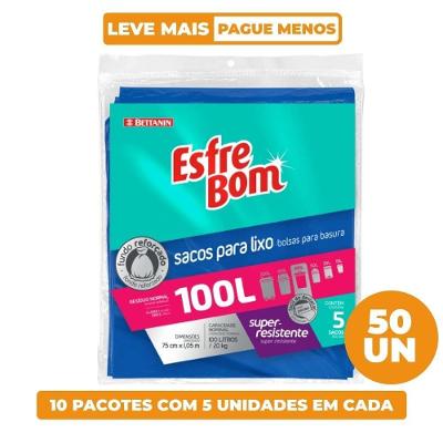 Kit Saco de Lixo Almofada Fundo Reforçado 100L Azul Bettanin 50un