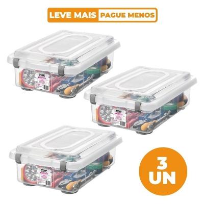 Kit Caixa Organizadora Top Stock Plástico 8,6L 3 Peças Transparente Sanremo