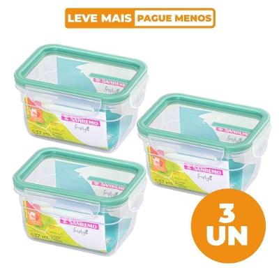 Kit 3 Potes Plásticos Herméticos Freshy com Travas 537ML Verde Menta Sanremo