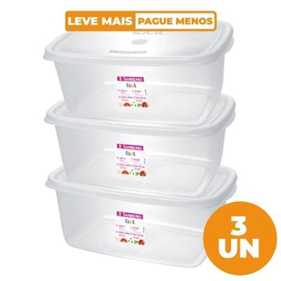 Kit 3 Potes Plásticos Retangulares Fácil Cristal 3,2L Transparente Sanremo
