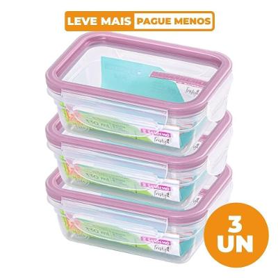 Kit 3 Potes Plásticos Herméticos Freshy 330ML Travas Modulares Transparente Sanremo