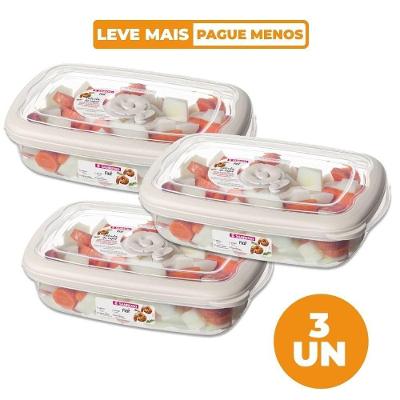 Kit 3 Potes Herméticos Plásticos Retangulares Flor 1,26L Transparente Sanremo