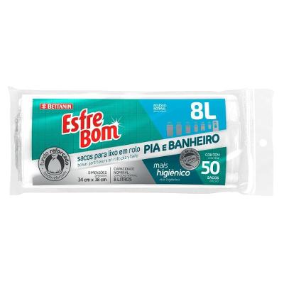 Saco de Lixo Esfrebom para Pia e Banheiro 8L Plástico Fundo Reforçado Transparente Bettanin