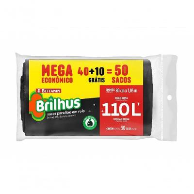 Saco de Lixo em Rolo Brilhus Mega Econômico 110L Preto 50 Unidades Bettanin