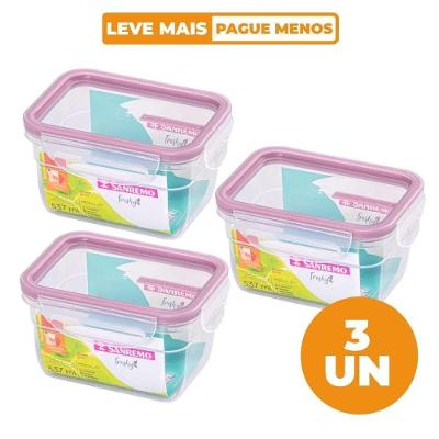 Kit 3 Potes Plásticos Freshy Herméticos 537ML com Travas Transparente Sanremo