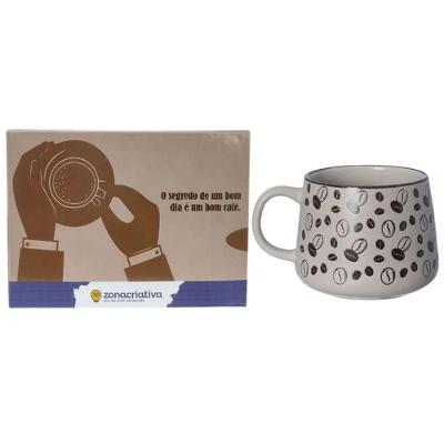 Caneca de Cerâmica Moma Café 500ML com Estampa em Relevo para Café Bege Zonacriativa