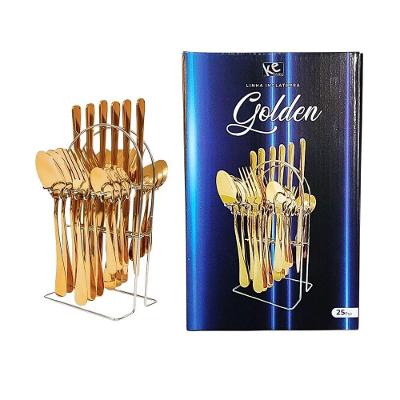 Kit de Talheres Inglaterra Golden Metal Inox para Mesa Posta 25 Peças Dourado Ke Home