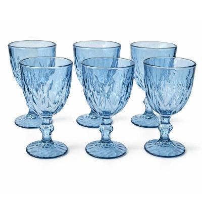 Jogo 6 Taças Vidro Diamond 315ML Design Lapidado Azul La Vittra