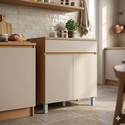 Balcão de Cozinha Realeza Premium 2 Portas MDF 80CM Greige Nesher Móveis