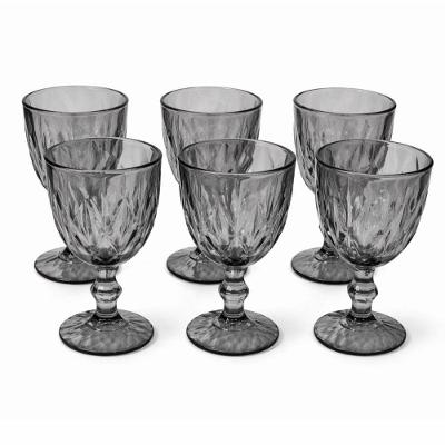 Jogo de 6 Taças de Vidro Diamond 315ML Lapidado para Mesa Cinza La Vittra