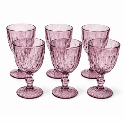 Jogo 6 Taças de Vidro Diamond 315ML Design Lapidado para Água Sucos Refrigerantes Rosa La Vittra