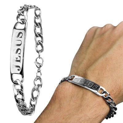 Pulseira Religiosa Orizom Jesus Cristo Aço Inoxidável Prata Masculina