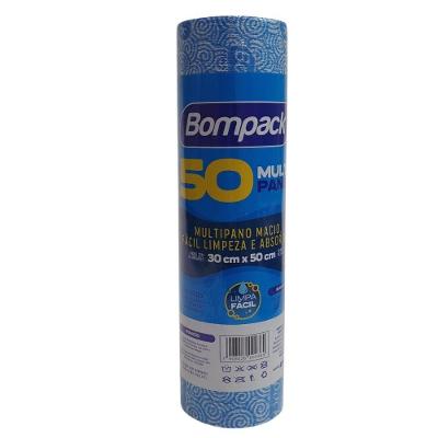 Pano de Limpeza Rolo Picotado 50 Unidades Viscose Antibacteriano Azul Bompack