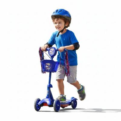 Patinete Infantil 3 Rodas Dobrável com Som Luz Cestinha Azul