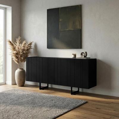 Aparador Buffet Alina N01 4 Portas 2 Prateleiras MDF Preto Lyam Decor