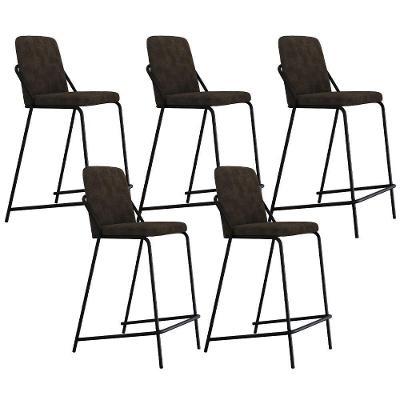 Kit 05 Banquetas Altas Loft C01 Bouclê Marrom Base Aço Preto Lyam Decor