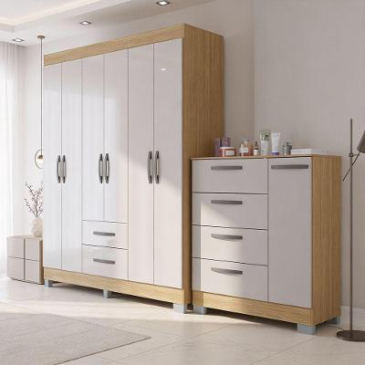 Kit Guarda Roupa Casal Atenas 6 Portas de Bater 6 Gavetas MDP Damasco-Off White