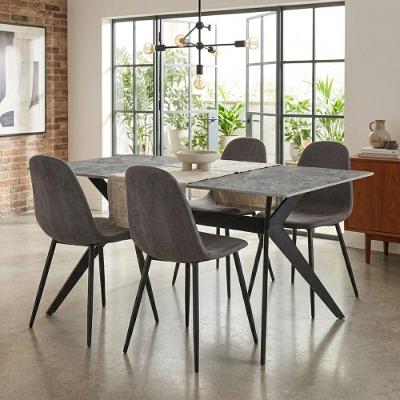Kit Mesa Italy Grey Granito 4 Lugares Cadeiras Charles Cinza 140CM Caemmun