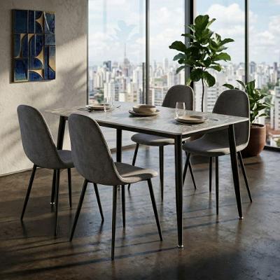Kit Mesa de Jantar Tampo Granito 4 Lugares Cadeiras Cinza 120CM