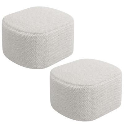 Kit 02 Puffs Decorativos Doha W01 Orgânico Bouclê Cru Poliéster Lyam Decor