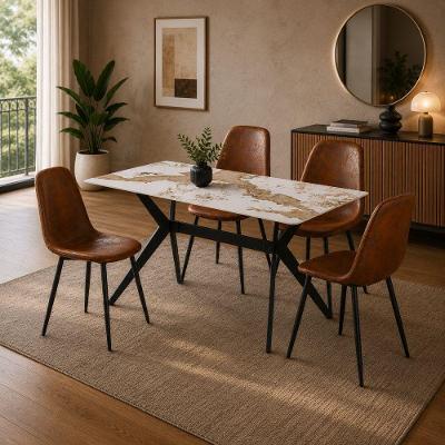 Kit Mesa Jantar Pandora 140cm 4 Cadeiras Charles Tampo Vidro Marrom