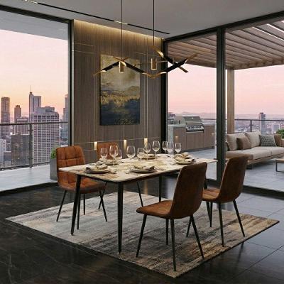 Kit Mesa de Jantar 4 Lugares Tampo Granito Cadeiras Marrom 120CM Pandora