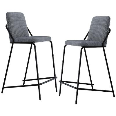 Kit 02 Banquetas Altas Loft C01 Linho Prata com Encosto Preto Lyam Decor