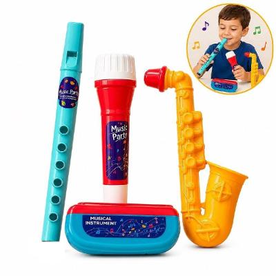 Kit Bandinha Musical Infantil Flauta Microfone Saxofone Gaita 4 Peças Yeet