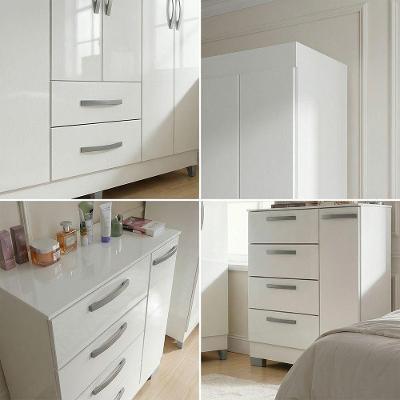 Kit Guarda Roupa Casal Atenas 6 Portas 2 Gavetas 2 Cômodas MDP Branco Poquema Móveis