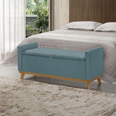 Banco Recamier Baú Australia 150CM Casal Linho Madeira Verde Sofatec