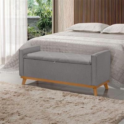Banco Recamier Baú Australia 150CM Casal Linho Madeira Azul Sofatec