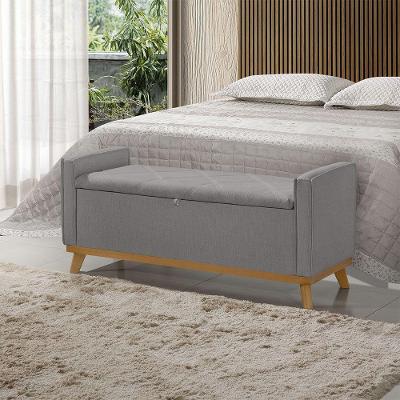 Banco Recamier Baú Australia 150CM Casal Linho Madeira Prata Sofatec