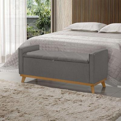 Banco Recamier Baú Australia 150CM Casal Linho Madeira Grafite Sofatec