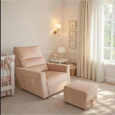 Poltrona de Amamentação com Balanço Reclinável Suede Bege Balaqui Decor