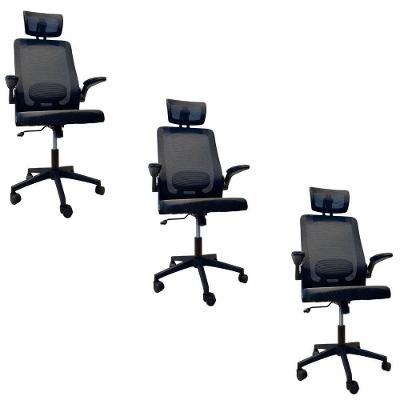 Kit 3 Cadeiras Presidente Prime Executiva Mesh Giratória com Braço Preto Oficial Webshop