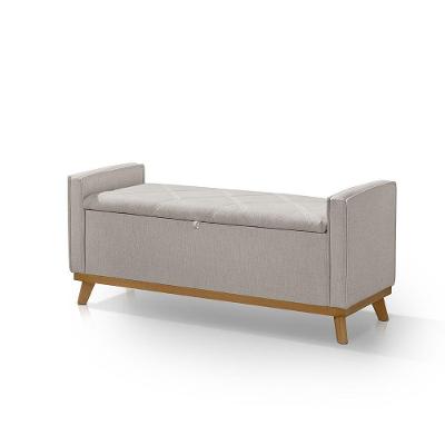 Banco Recamier Baú Australia 150CM Casal Linho Madeira Palha Sofatec